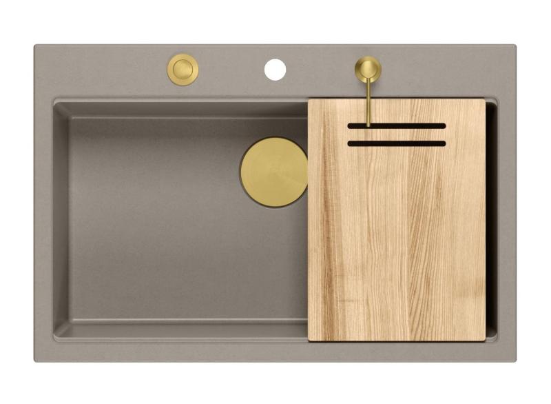 Quadri Hard Rock ταφ χρώματος γρανιτένιος μεγάλος νεροχύτης επιφάνειας 76x50cm, συμπεριλαμβανομένου χρυσού πώματος και αξεσουάρ 1208967436.