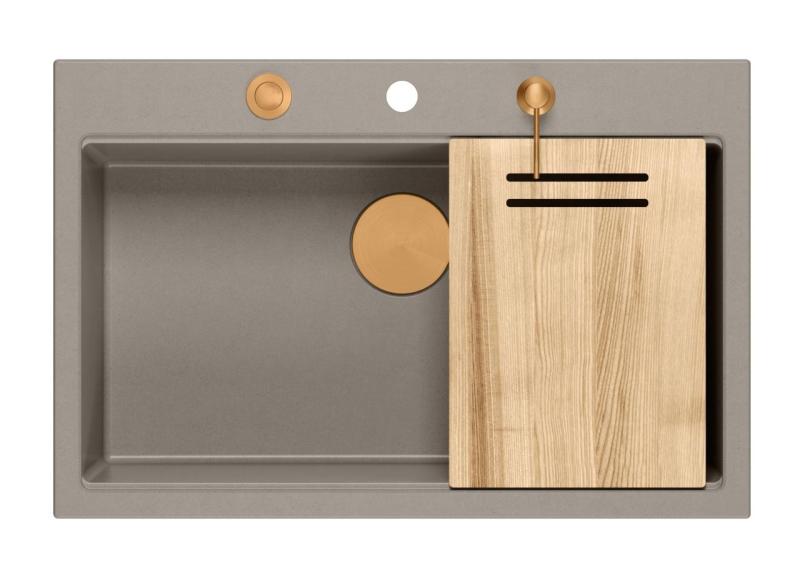 Quadri Hard Rock ταουπέ γρανίτης επιτραπέζιος μεγάλος νεροχύτης 76x50cm, περιλαμβάνει χάλκινο πώμα και αξεσουάρ 1208967439.