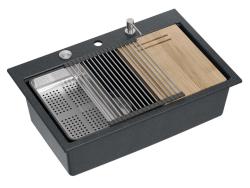 Quadri Hard Rock ανθρακί γρανίτης επάνω πάγκος μεγάλος νεροχύτης 76x50cm, περιλαμβάνει ανοξείδωτο βύσμα και αξεσουάρ 1208967442