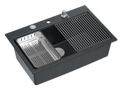 Quadri Hard Rock ανθρακί γρανίτης επάνω πάγκος μεγάλος νεροχύτης 76x50cm, περιλαμβάνει ανοξείδωτο βύσμα και αξεσουάρ 1208967442