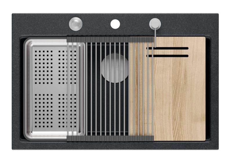 Quadri Hard Rock ανθρακί γρανίτης επάνω πάγκος μεγάλος νεροχύτης 76x50cm, περιλαμβάνει ανοξείδωτο βύσμα και αξεσουάρ 1208967442