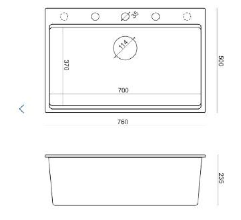 Quadri Hard Rock ανθρακί γρανίτης επάνω πάγκος μεγάλος νεροχύτης 76x50cm, περιλαμβάνει ανοξείδωτο βύσμα και αξεσουάρ 1208967442