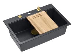 Quadri Hard Rock ανθρακί γρανίτης νεροχύτης επιφάνειας 76x50cm συμπεριλαμβανομένου χρυσού βύσματος και αξεσουάρ 1208967444