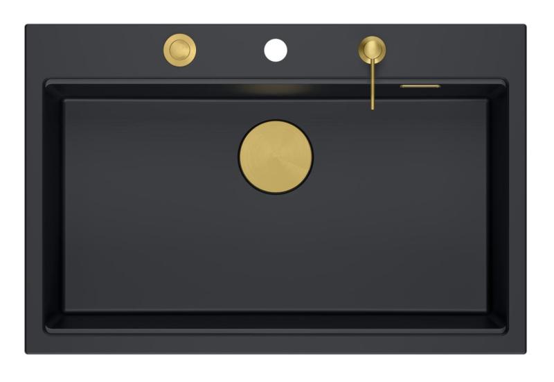 Quadri Hard Rock ανθρακί γρανίτης νεροχύτης επιφάνειας 76x50cm συμπεριλαμβανομένου χρυσού βύσματος και αξεσουάρ 1208967444