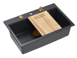 Quadri Hard Rock ανθρακί γρανίτης επιτραπέζιος μεγάλος νεροχύτης 76x50cm, περιλαμβάνει χάλκινο πώμα και αξεσουάρ 1208967445.