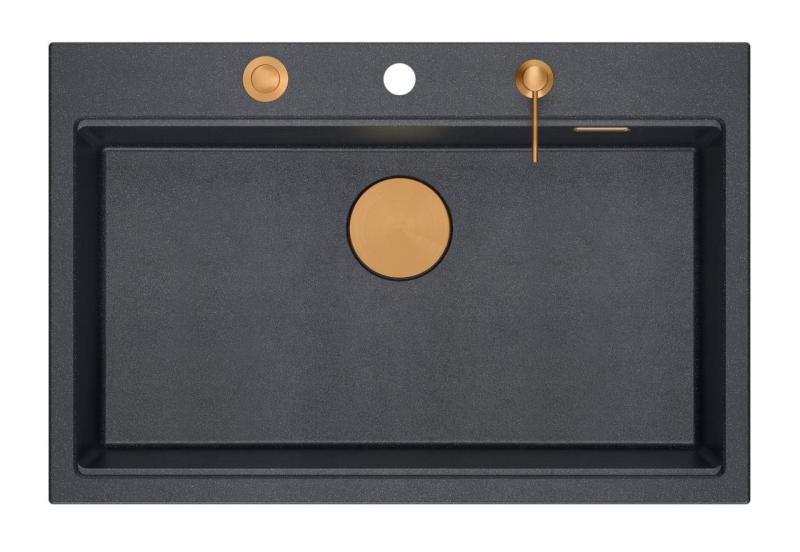 Quadri Hard Rock ανθρακί γρανίτης επιτραπέζιος μεγάλος νεροχύτης 76x50cm, περιλαμβάνει χάλκινο πώμα και αξεσουάρ 1208967445.