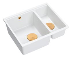 Quadri Newport II λευκός 1,5 νεροχύτης γρανίτη επιφάνειας και εντοιχισμένος νεροχύτης 555x460mm με χάλκινο πώμα 1208967463