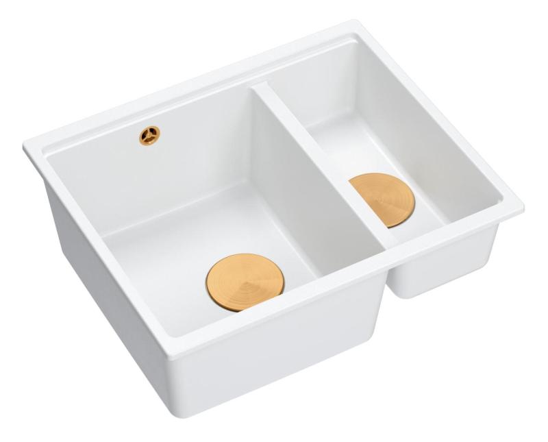 Quadri Newport II λευκός 1,5 νεροχύτης γρανίτη επιφάνειας και εντοιχισμένος νεροχύτης 555x460mm με χάλκινο πώμα 1208967463