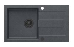 Quadri Sutton ανθρακί γρανίτης εντοιχισμένος νεροχύτης 78x45εκ με επιφάνεια αποστράγγισης αναστρέψιμη με μαύρο βύσμα 1208967495