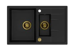Quadri Brenton μαύρος γρανίτης εντοιχισμένη 1,5 γούρνα με επιφάνεια αποστράγγισης 78x50cm με χρυσό βύσμα 1208967554