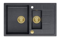 Quadri Brenton ανθρακί γρανίτης εντοιχισμένος νεροχύτης 1,5 γούρνα με επιφάνεια αποστράγγισης 78x50cm με χρυσό βύσμα 1208967557