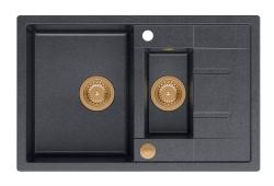 Quadri Brenton ανθρακί γρανιτένος εντοιχισμένος νεροχύτης 1,5 γούρνας με επιφάνεια αποστράγγισης 78x50cm με χάλκινη τάπα 1208967558