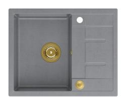 Quadri Dalton γκρι γρανίτης εντοιχισμένος νεροχύτης με επιφάνεια αποστράγγισης 62x50cm με χρυσό πώμα 1208967565.