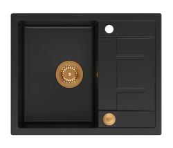 Quadri Dalton μαύρος γρανιτένιος εντοιχισμένος νεροχύτης με επιφάνεια αποστράγγισης 62x50cm με χάλκινο τάπα 1208967569