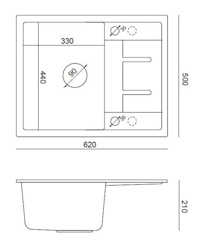 Quadri Dalton λευκός γρανιτένιος επιτραπέζιος νεροχύτης με αποστραγγιστική επιφάνεια 62x50cm με χρυσό βύσμα 1208967574