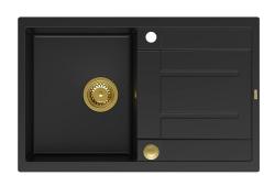 Quadri Sheffield Μαύρος Γρανιτένιος Νεροχύτης Επιφάνειας 78x50cm με Περιοχή Στραγγίσματος και Χρυσό Πώμα - 1208967581