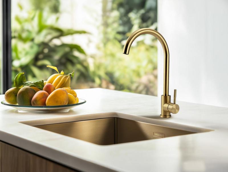 Pure.Sink Prestige νεροχύτης 34x40 cm PVD Χρυσό, ακτίνα 10 mm, για υποκατασκευή, επίπεδη ενσωμάτωση και επιφάνεια εγκατάστασης PPG3440-60
