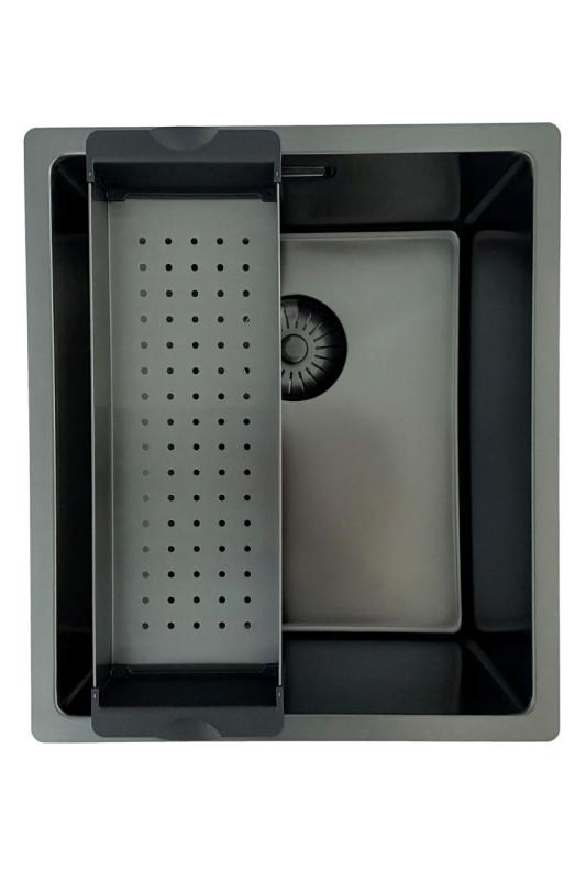 Pure.Sink Prestige νεροχύτης PVD Gun Metal 34x40 cm, ακτίνα 10 mm, για υποκατασκευή, επίπεδη ενσωμάτωση και επιφάνεια εγκατάστασης PPG3440-61