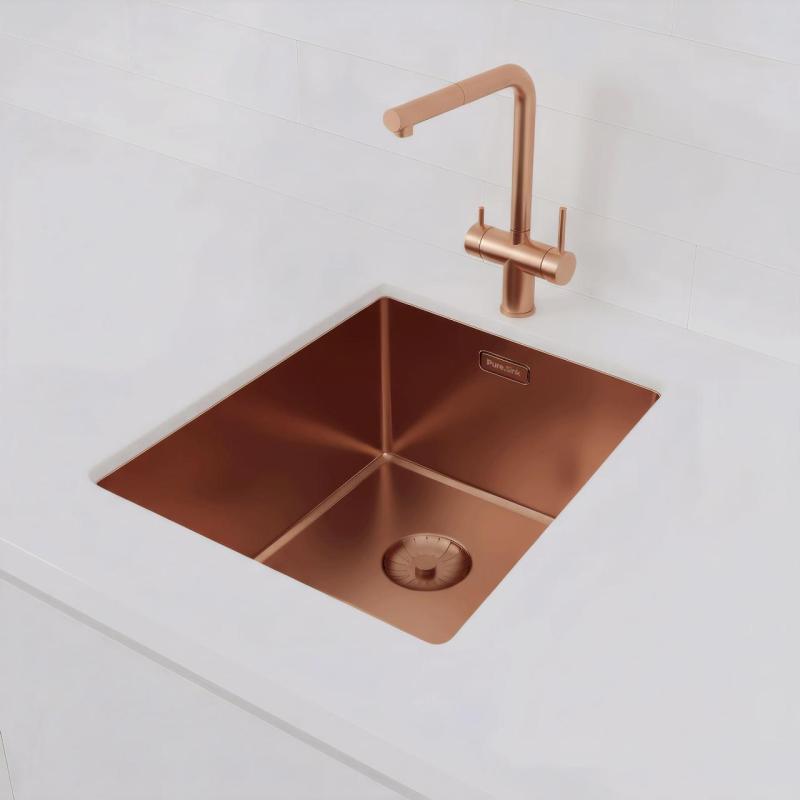 Pure.Sink Prestige νεροχύτης 34x40 cm PVD Χαλκός, ακτίνα 10 mm, για υποκατασκευή, επίπεδη ενσωμάτωση και επιφάνεια εγκατάστασης PPG3440-62