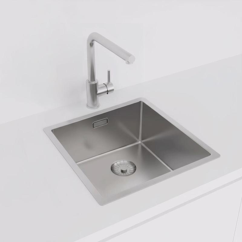 Pure.Sink Prestige νεροχύτης RVS 40x40 cm, ακτίνα 10 mm, για υποκατασκευή, επίπεδη ενσωμάτωση και επιφάνεια εγκατάστασης PPG4040-02