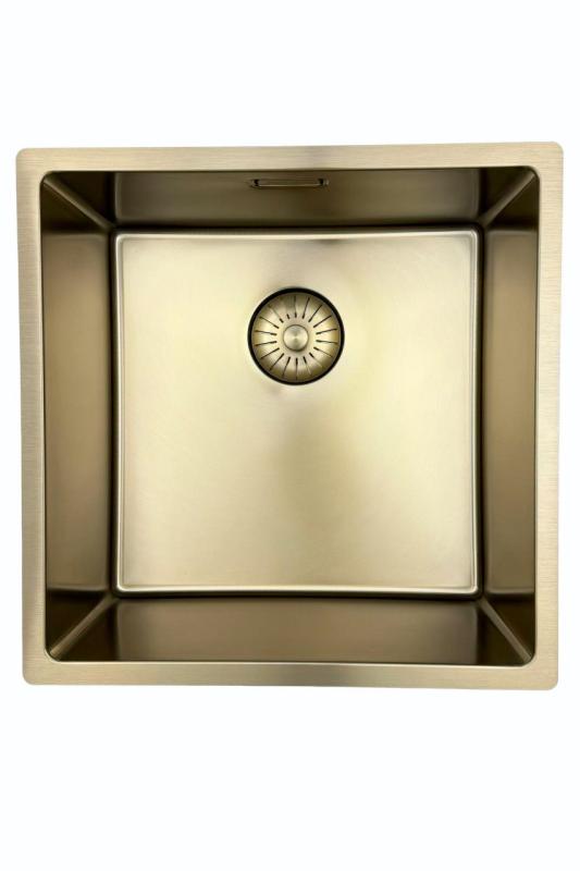 Pure.Sink Prestige νεροχύτης 40x40 cm PVD Χρυσό 10mm ακτίνα υποκατασκευή, επίπεδη κατασκευή και επικάλυψη PPG4040-60