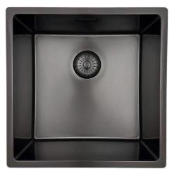 Pure.Sink Prestige νεροχύτης 40x40 cm PVD Gun Metal, ακτίνα 10 mm, για υποκατασκευή, επίπεδη ενσωμάτωση και επιφάνεια εγκατάστασης PPG4040-61