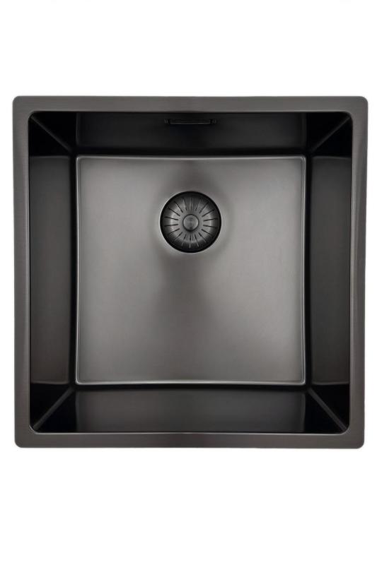 Pure.Sink Prestige νεροχύτης 40x40 cm PVD Gun Metal, ακτίνα 10 mm, για υποκατασκευή, επίπεδη ενσωμάτωση και επιφάνεια εγκατάστασης PPG4040-61