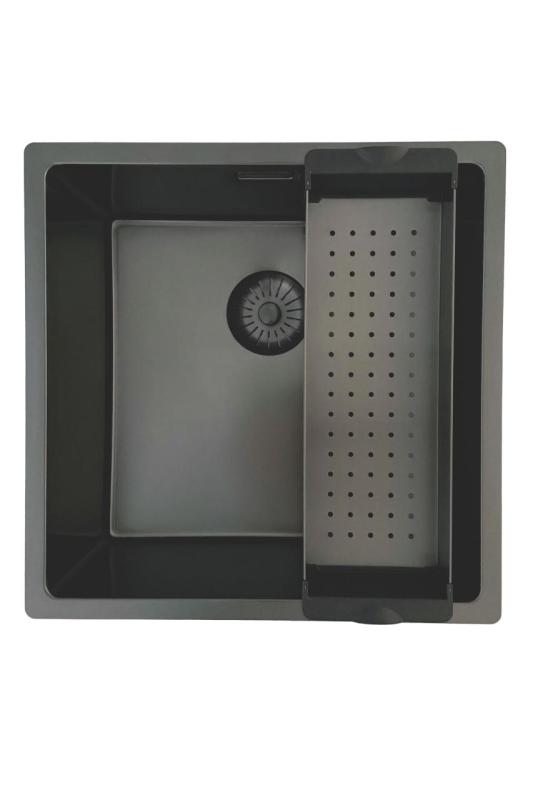 Pure.Sink Prestige νεροχύτης 40x40 cm PVD Gun Metal, ακτίνα 10 mm, για υποκατασκευή, επίπεδη ενσωμάτωση και επιφάνεια εγκατάστασης PPG4040-61