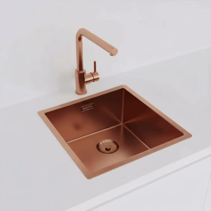 Pure.Sink Prestige νεροχύτης 40x40 cm PVD Χαλκός, ακτίνα 10 mm, για υποκατασκευή, επίπεδη ενσωμάτωση και επιφάνεια εγκατάστασης PPG4040-62