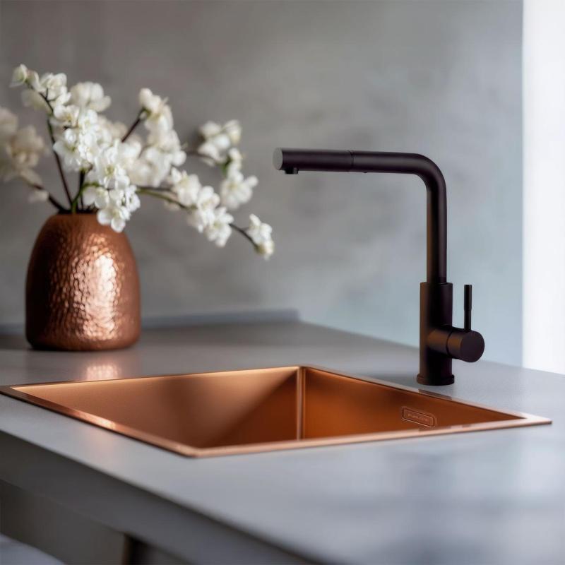 Pure.Sink Prestige νεροχύτης 40x40 cm PVD Χαλκός, ακτίνα 10 mm, για υποκατασκευή, επίπεδη ενσωμάτωση και επιφάνεια εγκατάστασης PPG4040-62