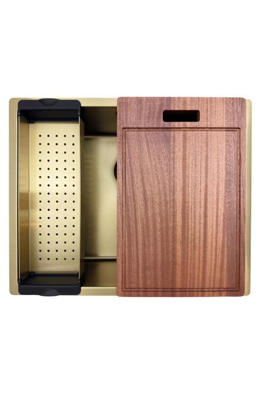 Pure.Sink Prestige νεροχύτης 50x40 cm PVD Χρυσό, ακτίνα 10 mm, για υποκατασκευή, επίπεδη ενσωμάτωση και επιφάνεια εγκατάστασης PPG5040-60