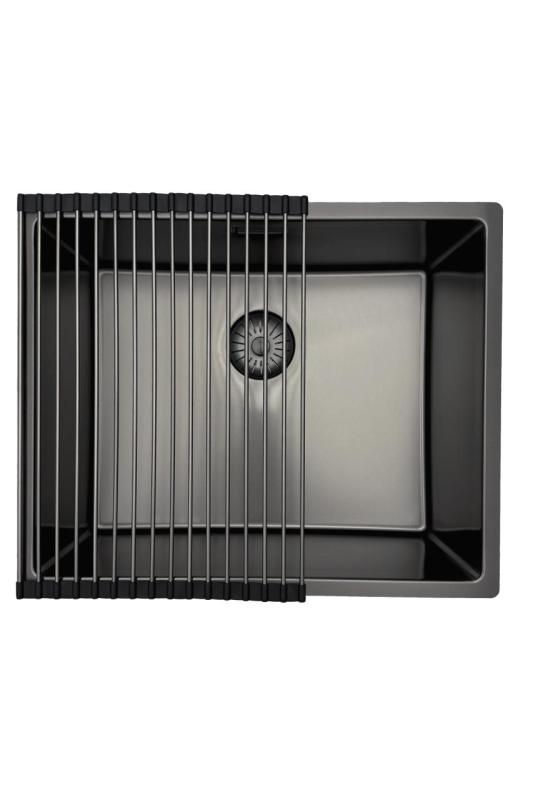Pure.Sink Prestige νεροχύτης 50x40 cm PVD Gun Metal, ακτίνα 10 mm, για υποκατασκευή, επίπεδη ενσωμάτωση και επιφάνεια εγκατάστασης PPG5040-61