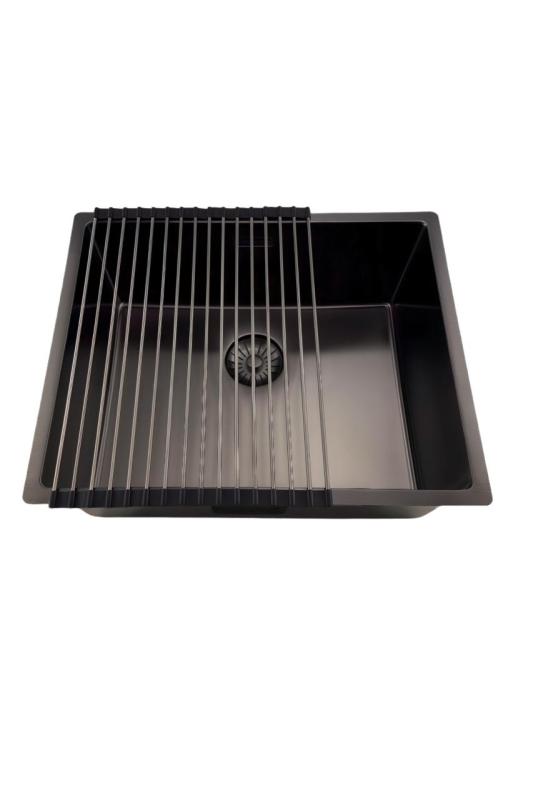 Pure.Sink Prestige νεροχύτης 50x40 cm PVD Gun Metal, ακτίνα 10 mm, για υποκατασκευή, επίπεδη ενσωμάτωση και επιφάνεια εγκατάστασης PPG5040-61