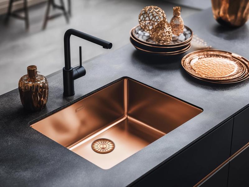 Pure.Sink Prestige νεροχύτης 50x40 cm PVD Χαλκός, ακτίνα 10 mm, για υποκατασκευή, επίπεδη ενσωμάτωση και επιφάνεια εγκατάστασης PPG5040-62