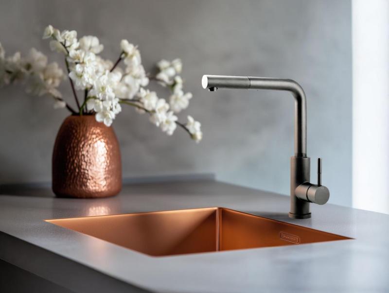Pure.Sink Prestige νεροχύτης 50x40 cm PVD Χαλκός, ακτίνα 10 mm, για υποκατασκευή, επίπεδη ενσωμάτωση και επιφάνεια εγκατάστασης PPG5040-62