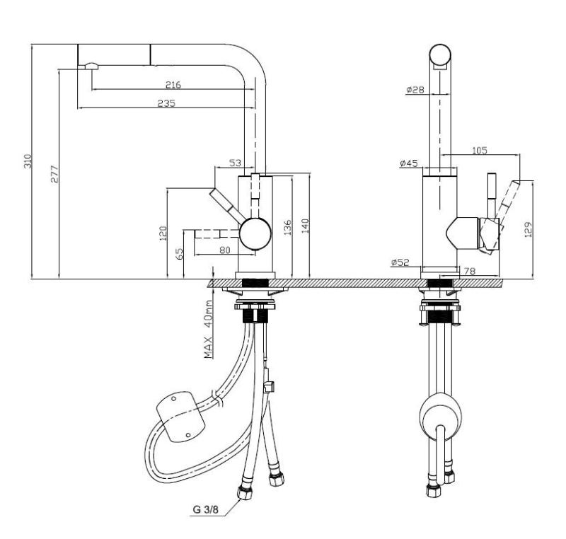 Pure.Sink Elite Steel Spark-S μπαταρία κουζίνας από ανοξείδωτο ατσάλι με αποσπώμενη ρουξούνι PS8041-02