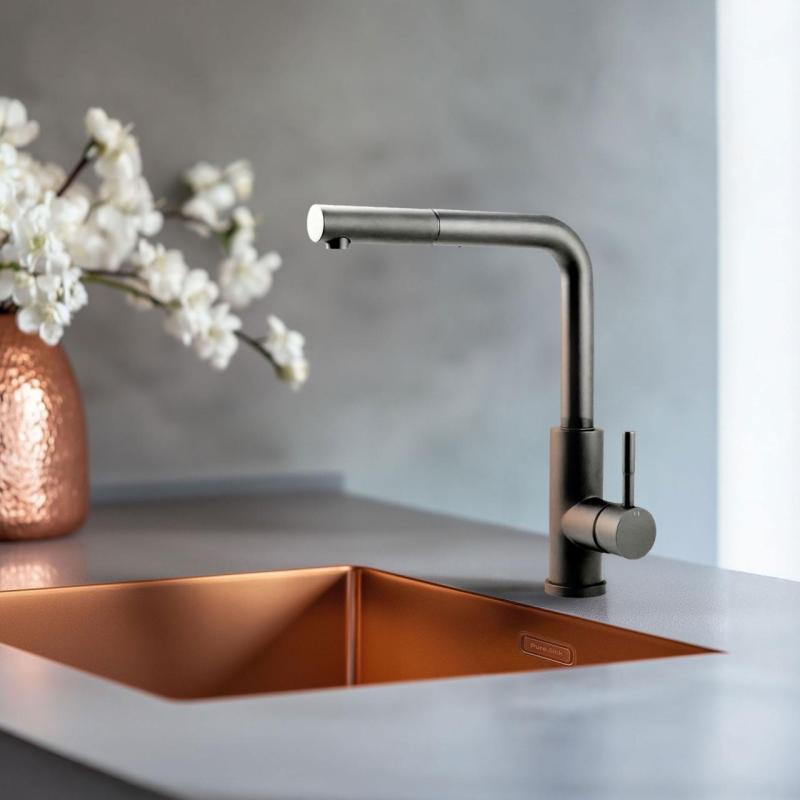 Pure.Sink Elite Steel Spark-S μπαταρία κουζίνας PVD Gun Metal με αποσπώμενο στόμιο PS8041-61