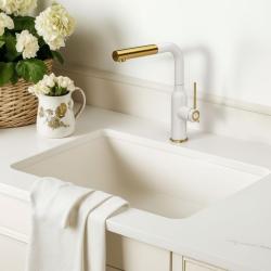 Quadri Stamford Μπαταρία Κουζίνας Λευκή με Χρυσό Φινίρισμα PVD και Αποσπώμενο Ρουξούνι 1208967686