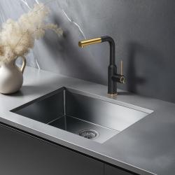 Quadri Stamford Μπαταρία Κουζίνας Μαύρη με Χρυσό PVD Φινίρισμα και Αποσπώμενο Ρουξούνι 1208967688