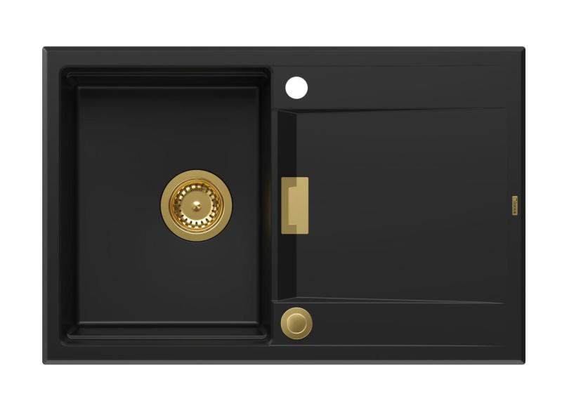 Quadri Minton Γρανιτένιος Νεροχύτης Επιφάνειας 76x50cm με Αντιστρέψιμο Στραγγιστήρι και Χρυσό Βύσμα 1208967739