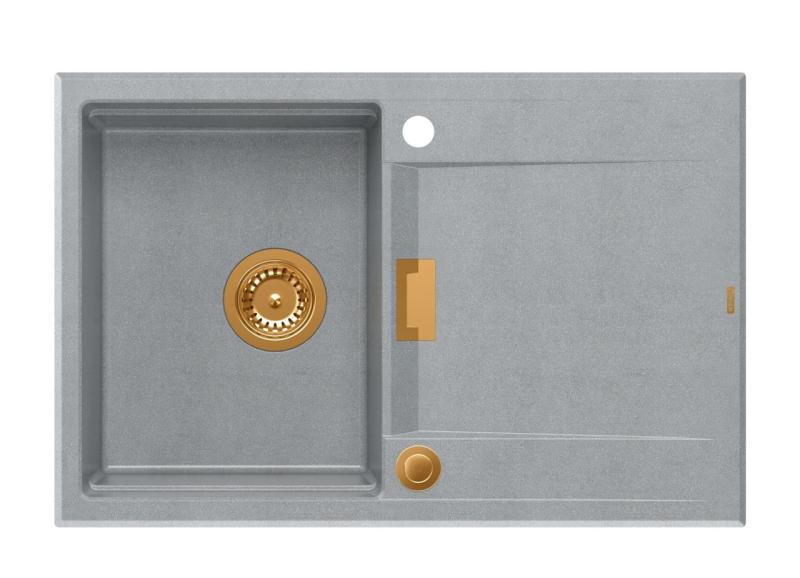 Quadri Minton Γρανίτης Νεροχύτης Επικαθήμενος Γκρι 76x50cm με Στραγγιστήρι Αναστρέψιμος και Χάλκινο Πώμα - 1208967743