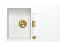 Quadri Minton Γρανιτένιος Νεροχύτης Πάγκου Λευκός 76x50cm με Αναστρέψιμη Επιφάνεια Στάγδην και Χρυσή Βαλβίδα - 1208967748