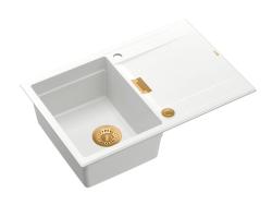 Quadri Minton Γρανίτης Πάγκος Λευκός Νεροχύτης 76x50cm με Αναστρέψιμο Στάγδην και Χάλκινο Βύσμα - 1208967749