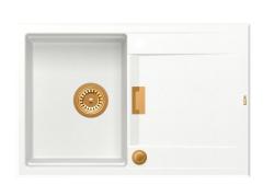 Quadri Minton Γρανίτης Πάγκος Λευκός Νεροχύτης 76x50cm με Αναστρέψιμο Στάγδην και Χάλκινο Βύσμα - 1208967749