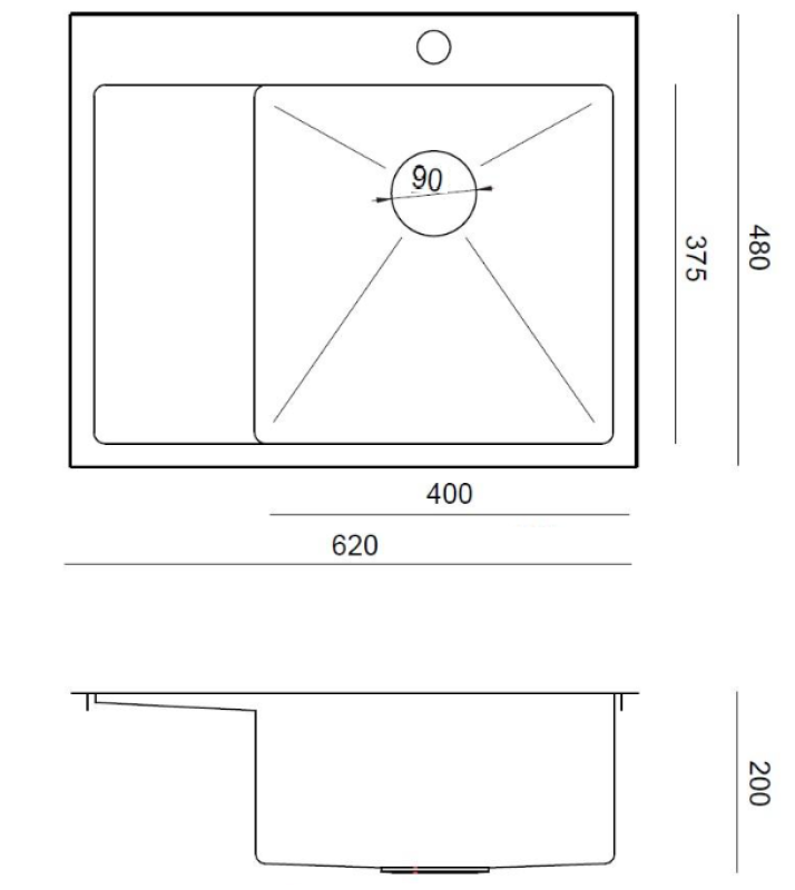 Ακουαντιζάιν Κλάρα Νεροχύτης Ανοξείδωτος Χάλυβας με Δεξιά Λεκάνη 62x48cm Επιφανειακή ή Ενσωματωμένη Τοποθέτηση με Στραγγιστήρι, Θέση για Βρύση και Ανοξείδωτο Πώμα - 1208967755