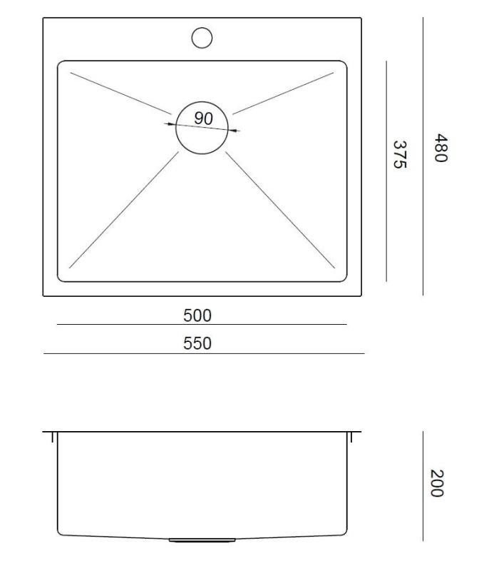 Aquadesign Clara Νεροχύτης από ανοξείδωτο ατσάλι 55x48cm Επιτραπέζιος ή ενσωματωμένος με οπή για βρύση και βύσμα από ανοξείδωτο ατσάλι - 1208967756