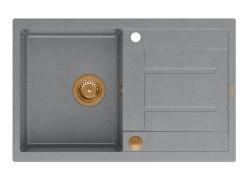 Quadri Sheffield Γκρι Γρανίτης Επιφάνειας Νεροχύτης 78x50cm με Στραγγιστήρα και Χάλκινη Πρίζα - 1208967791