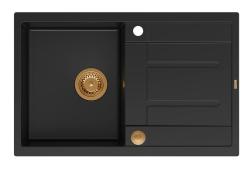 Quadri Sheffield Ανθρακί Γρανίτης Επικαθήμενος Νεροχύτης 78x50cm με Αποστραγγιστικό Τμήμα και Χάλκινη Βαλβίδα - 1208967797