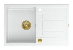 Quadri Sheffield Λευκός Γρανιτένιος Νιπτήρας Πάγκου 78x50cm με Στραγγιστήριο και Χρυσό Πώμα - 1208967802