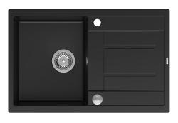 Quadri Sheffield Μαύρος Γρανιτένιος Επικαθήμενος Νεροχύτης 78x50cm με Στραγγιστήρι και Ανοξείδωτη Βαλβίδα - 1208967805